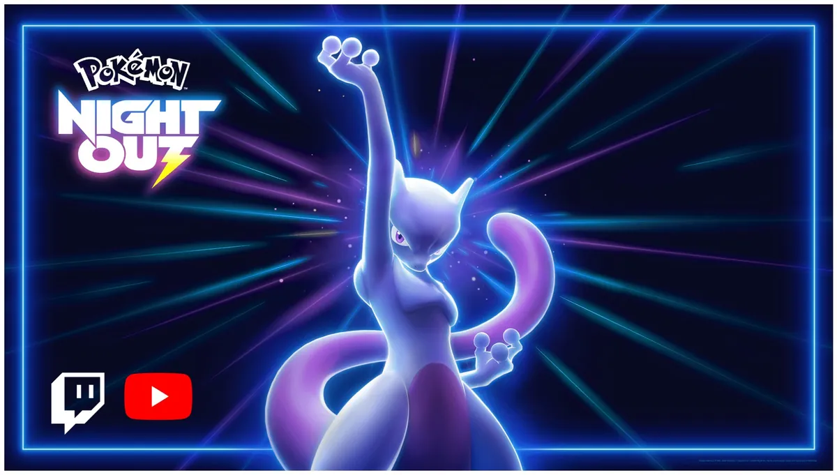 Pokémon 30th anniversary Pokémon Night Out art featuring Mewtwo
