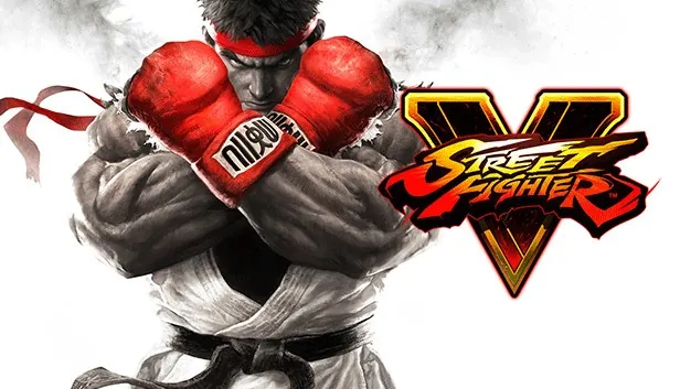 Street Fighter V key art of Ryu beside the Street Fighter V logo