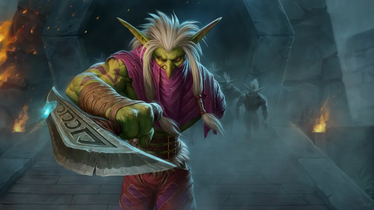 World of Warcraft art of an Amani troll warrior with an axe in Zul'Aman