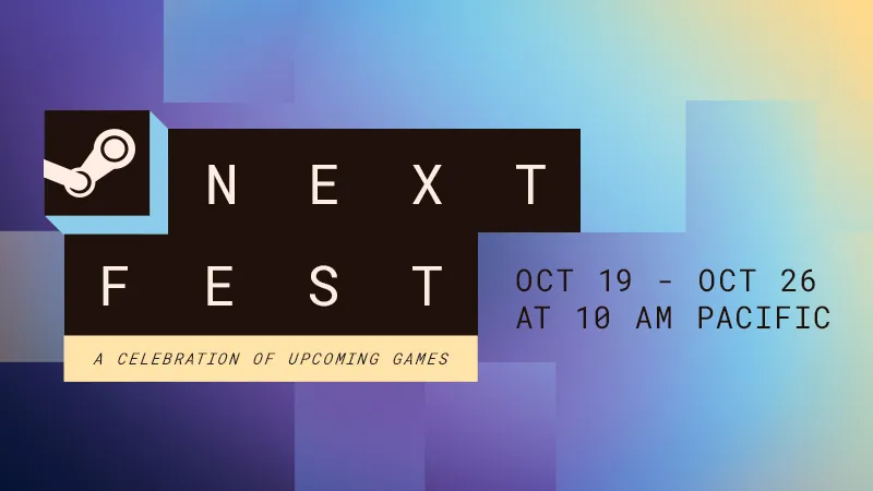 Steam Next Fest banner art from Valve with the Steam logo and the words Next Fest