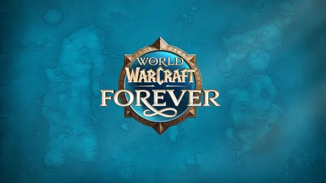 World of Warcraft: Forever logo on a teal painted map background