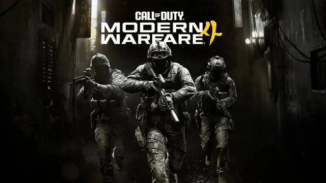 Call of Duty Modern Warfare 4 key art with three soldiers in tactical gear walking down a dark street