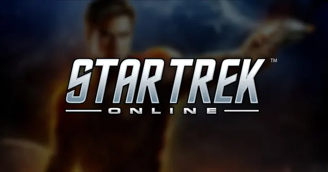 Star Trek Online logo in silver over dark artwork of a Starfleet officer