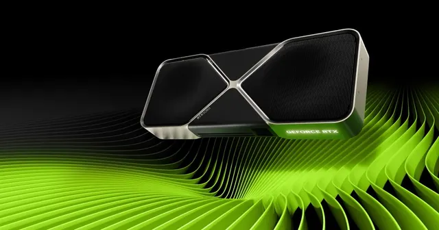 Nvidia GeForce RTX 5080 Founders Edition graphics card on a black background with green light waves