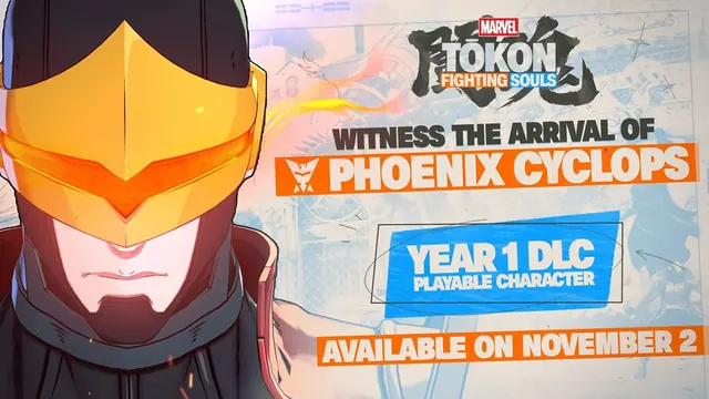 Marvel Tokon: Fighting Souls art of Phoenix Cyclops with text announcing the Year 1 DLC character on November 2
