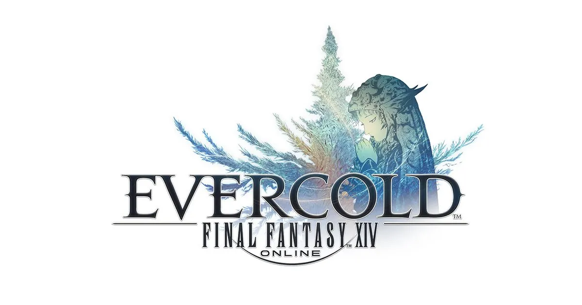 Final Fantasy XIV Evercold logo with a frost-covered tree and a large bird on a white background