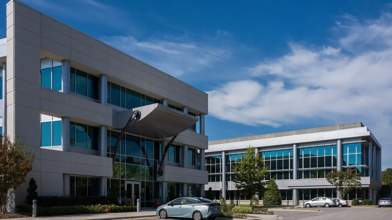 The Epic Games headquarters building under a blue sky